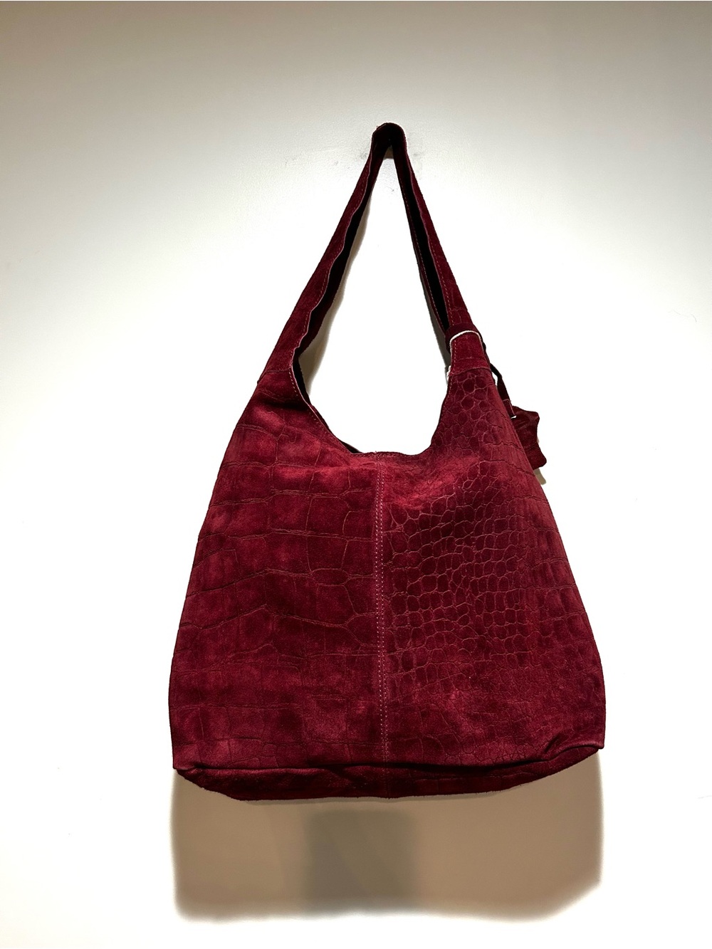 Haute Hippie Wine Red Croc-Embossed Suede Hobo Shoulder Bag - Picture 4 of 11